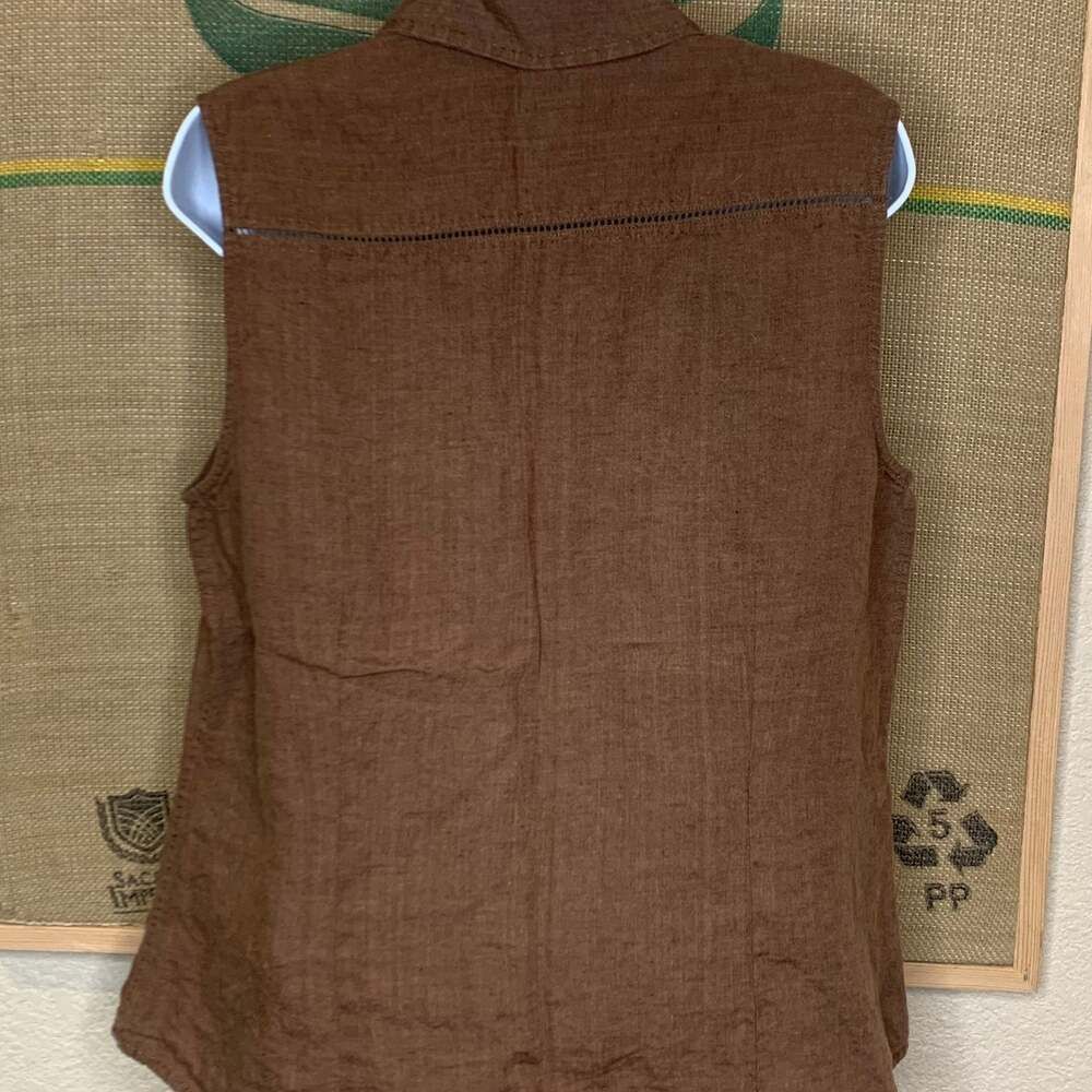 Eddie Bauer Women's 100% Linen Sleeveless Button-Down Shirt Brown Large - Picture 8 of 8